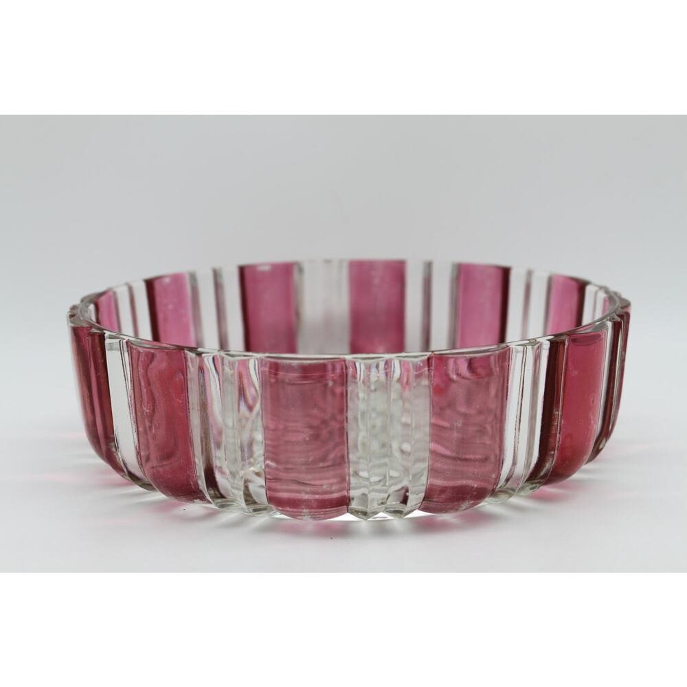 Vtg Anchor Hocking MCM Pink & Clear Glass Candy Fruit Dish Bowl Round